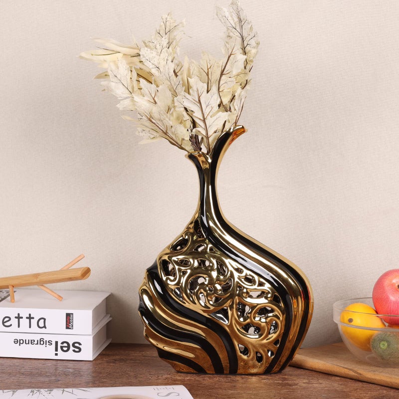 DOVDOV Black and Gold 15 inch Floor Standing Large vase with Unique skeletonized Large vase Pampas Grass Decoration for Living Room, Home Office Porch Shelves on Floor entryway Entrance Tabletop Decoration. - Image 3