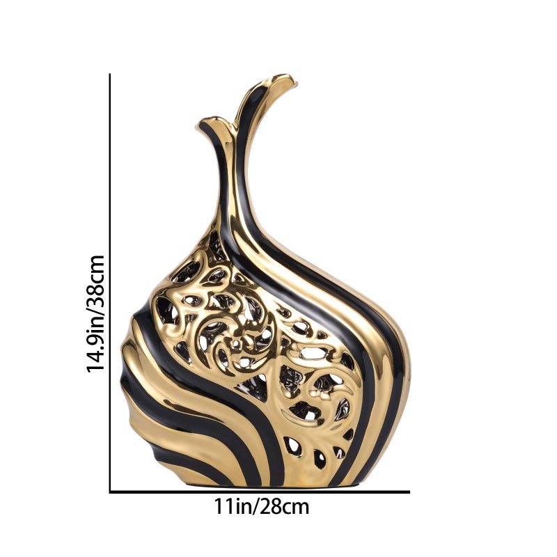 DOVDOV Black and Gold 15 inch Floor Standing Large vase with Unique skeletonized Large vase Pampas Grass Decoration for Living Room, Home Office Porch Shelves on Floor entryway Entrance Tabletop Decoration. - Image 2