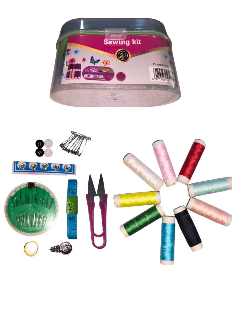صندوق خياطة متعدد الوظائف، طقم أدوات إبر وغرز قماشية وأزرار، مجموعة من 46 قطعة تتضمن خيوطًا - متعدد الألوان - Image 1