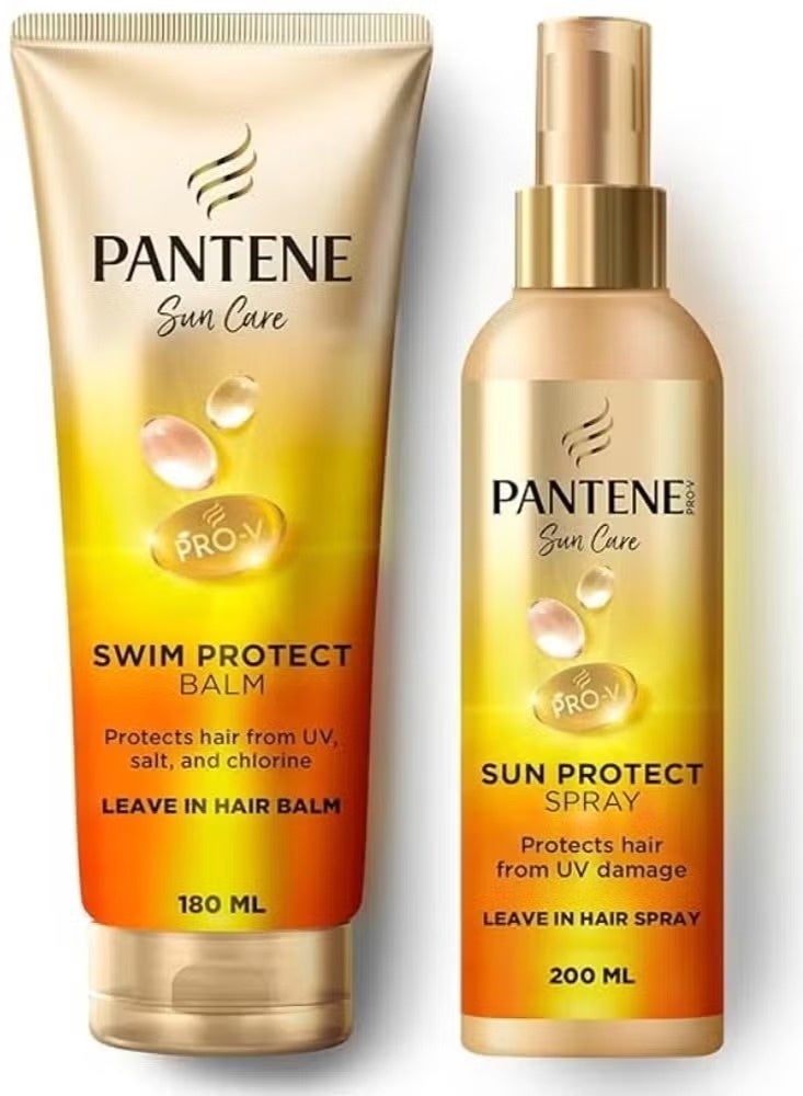 Pantene Sun Care Sun Protect Leave-In Hair Spray & Swim Protect Hair Balm, 200ml + 180ml, Dual Pack, Protects Hair from UV Damage, Salt & Chlorine, Fresh Fragrance, Suitable for All Hair Types