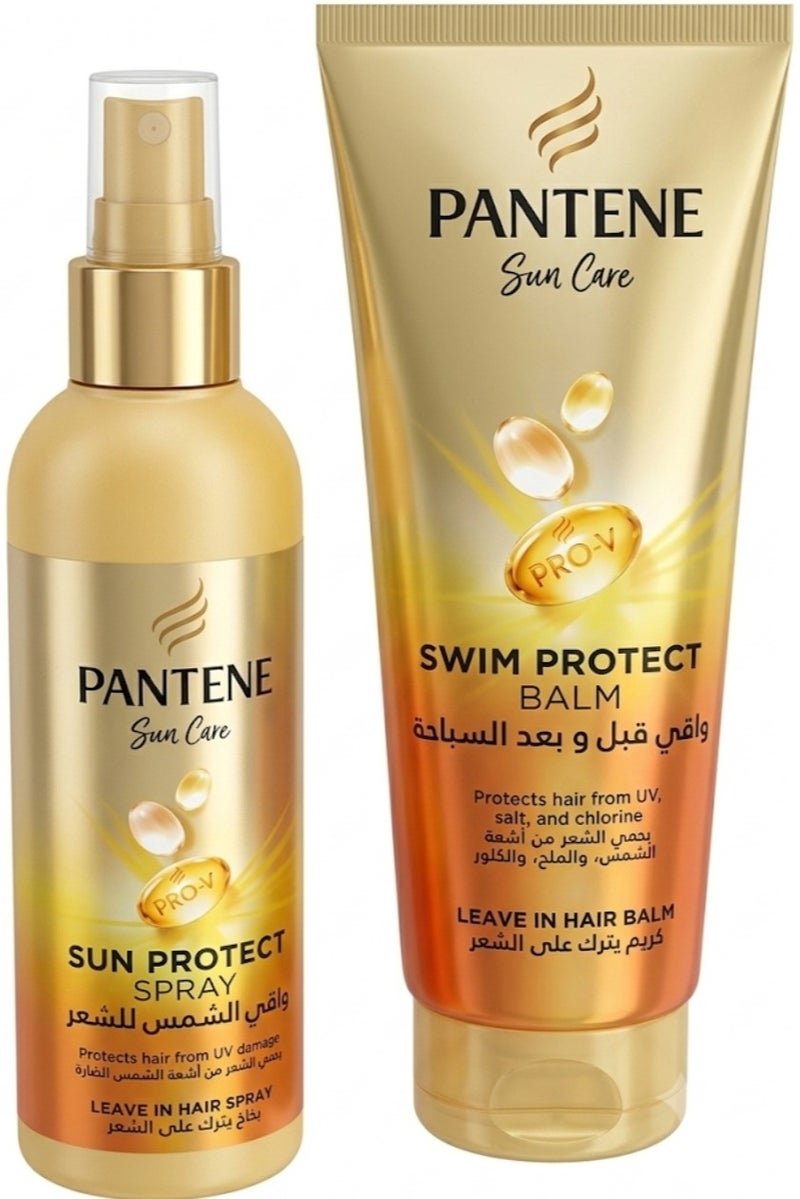 Pantene Sun Care Sun Protect Leave-In Hair Spray & Swim Protect Hair Balm, 200ml + 180ml, Dual Pack, Protects Hair from UV Damage, Salt & Chlorine, Fresh Fragrance, Suitable for All Hair Types - Image 1
