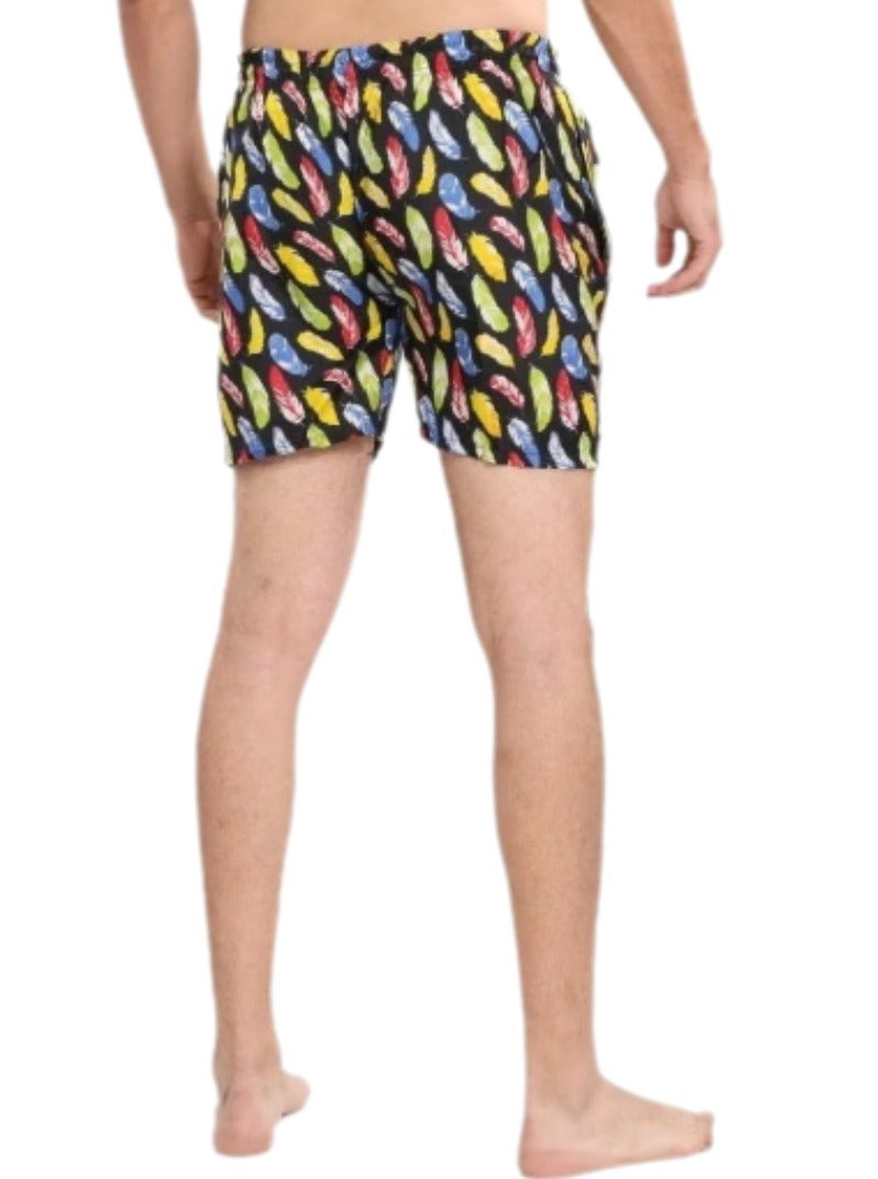 Men's Waterproof Swim Shorts Multicolor Feather Print Quick Dry Beach Shorts Lightweight Summer Swimming Trunks with Elastic Waist Drawstring Comfortable Swimwear for Pool Beach Vacation up to 70 KG - Image 4
