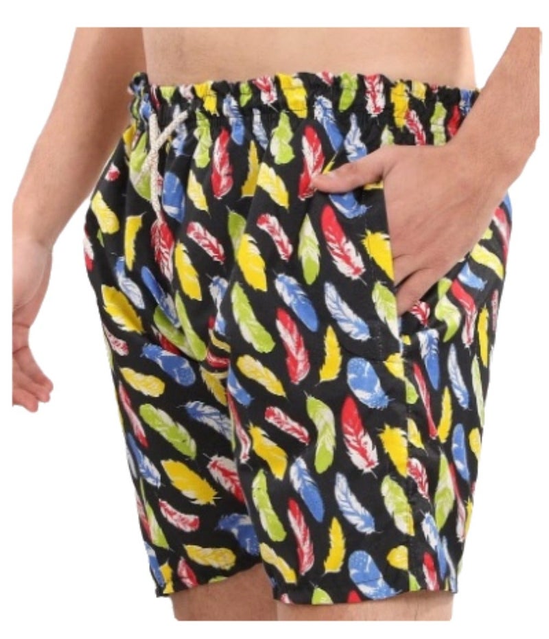 Men's Waterproof Swim Shorts Multicolor Feather Print Quick Dry Beach Shorts Lightweight Summer Swimming Trunks with Elastic Waist Drawstring Comfortable Swimwear for Pool Beach Vacation up to 70 KG - Image 1