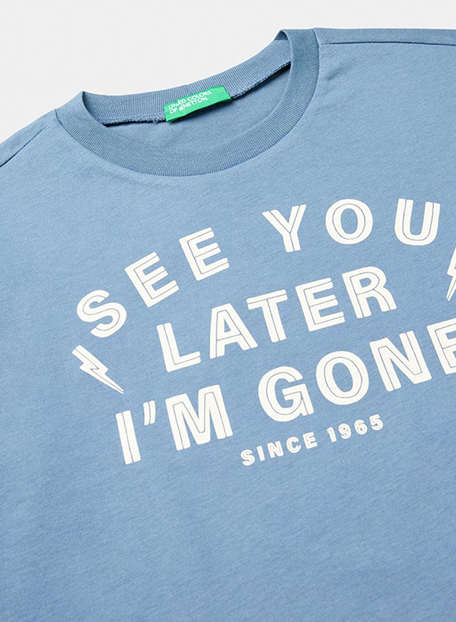 بينيتون تي شيرت للأولاد من القطن الدافئ مع طباعة أمامية وخلفية - Image 3