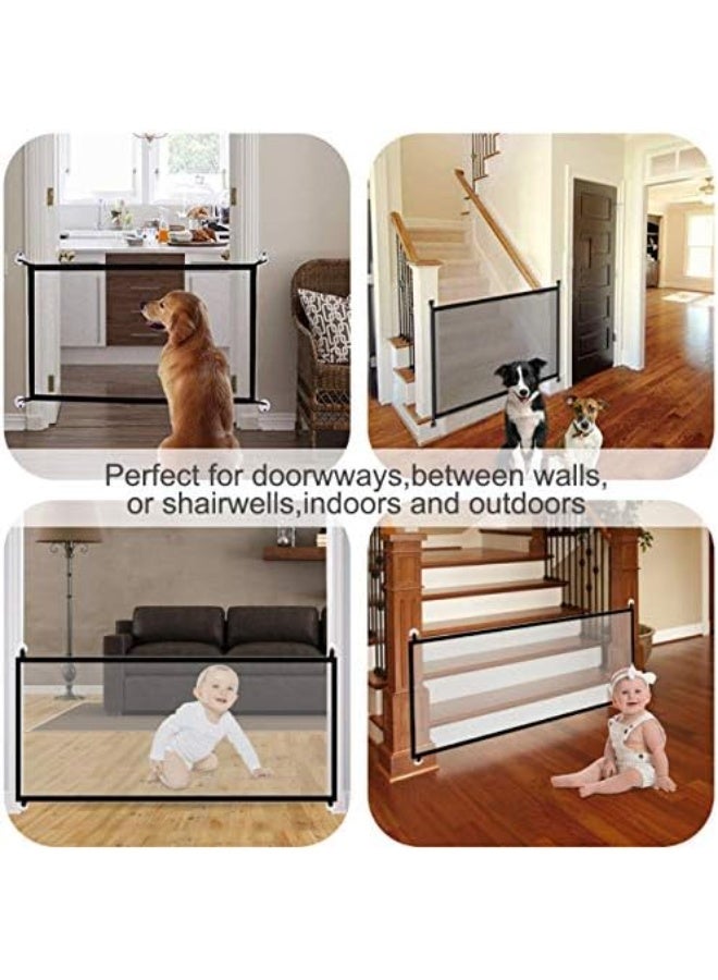A mesh barrier gate for dogs and animals, an internal and external security gate that can be installed anywhere for dogs and cats, includes hooks and adhesive poles, 110×77 cm. - Image 5