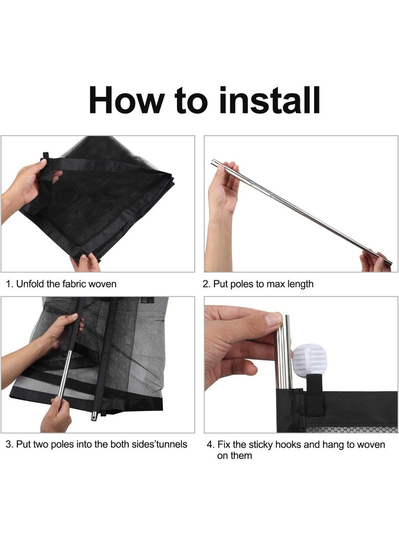 A mesh barrier gate for dogs and animals, an internal and external security gate that can be installed anywhere for dogs and cats, includes hooks and adhesive poles, 110×77 cm. - Image 2