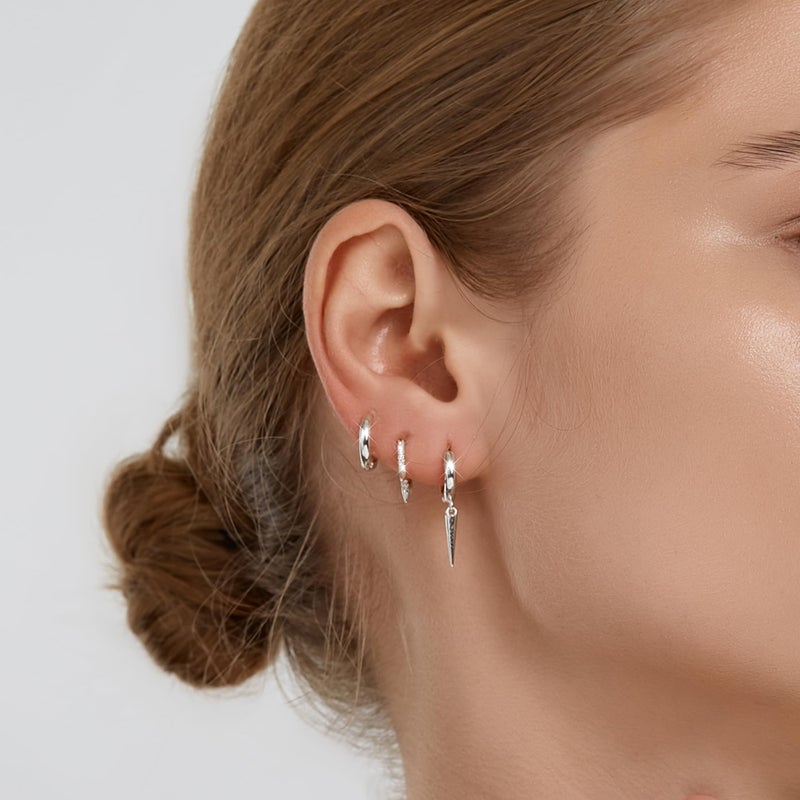 FANZE 3PCS Hoop Earrings Set Stack for Women Cubic Zircon Sliver Spike Huggie Earring for Multiple Piercing Hypoallergenic Punk Fashion Jewelry Gift - Image 4