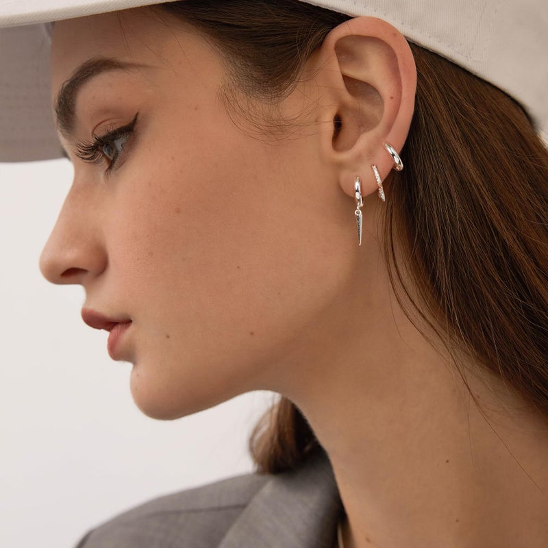 FANZE 3PCS Hoop Earrings Set Stack for Women Cubic Zircon Sliver Spike Huggie Earring for Multiple Piercing Hypoallergenic Punk Fashion Jewelry Gift - Image 2