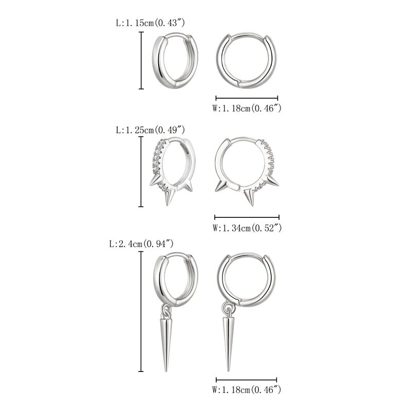 FANZE 3PCS Hoop Earrings Set Stack for Women Cubic Zircon Sliver Spike Huggie Earring for Multiple Piercing Hypoallergenic Punk Fashion Jewelry Gift - Image 5