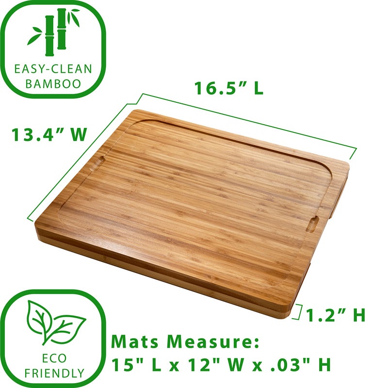 Seville Classics Bamboo Premium Wood Cutting Board Serving Tray w/ 7 Color-Coded BPA-Free Mats, for Chopping Bread, Cheese, Fruits, Vegetables, Meats, Charcuterie (PATENTED), Bamboo (NEW MODEL) - Image 2