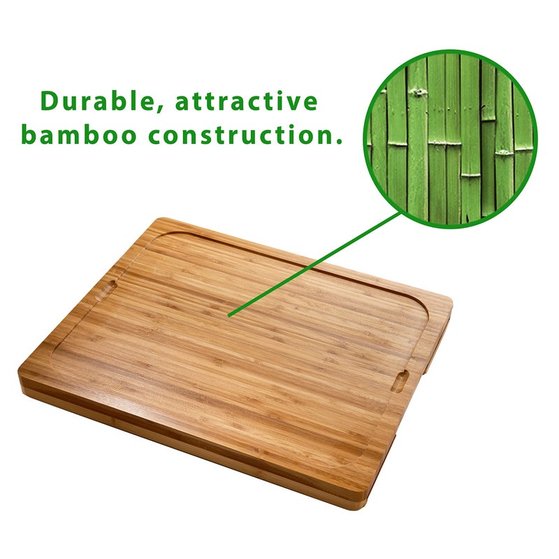 Seville Classics Bamboo Premium Wood Cutting Board Serving Tray w/ 7 Color-Coded BPA-Free Mats, for Chopping Bread, Cheese, Fruits, Vegetables, Meats, Charcuterie (PATENTED), Bamboo (NEW MODEL) - Image 3