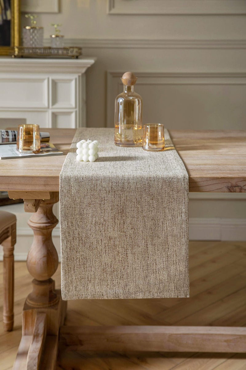 ZeeMart Burlap Style Farmhouse Table Runners 72 Inches Long  Beige Rustic Woven Dining Table Runner for Everyday Use  14x72 Inches  Oatmeal Beige - Image 2