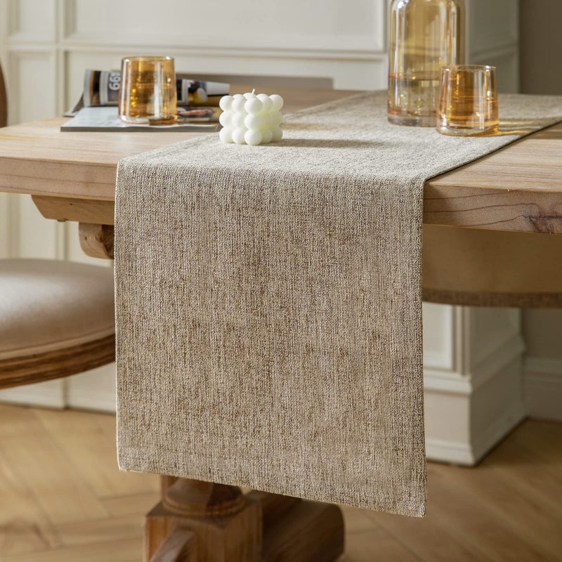 ZeeMart Burlap Style Farmhouse Table Runners 72 Inches Long  Beige Rustic Woven Dining Table Runner for Everyday Use  14x72 Inches  Oatmeal Beige - Image 1