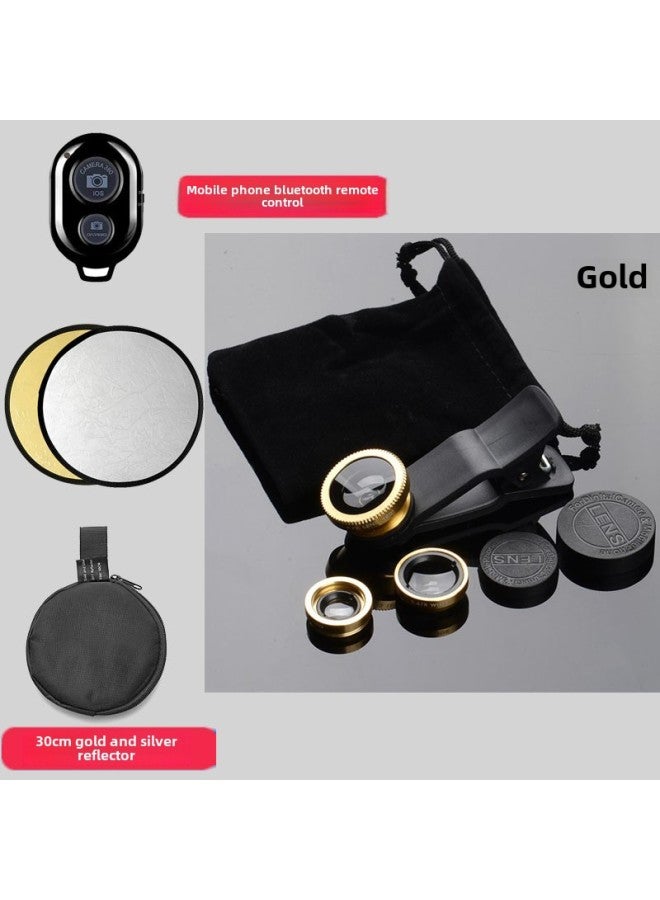 Generic SLR Grade Lens External Wide-angle Macro Fisheye Three-in-one Suit Lens Tremolo Selfie Camera-Body Color:Local Tyrants Golden Lens Remote Control Reflector Three-piece Set  - Image 1