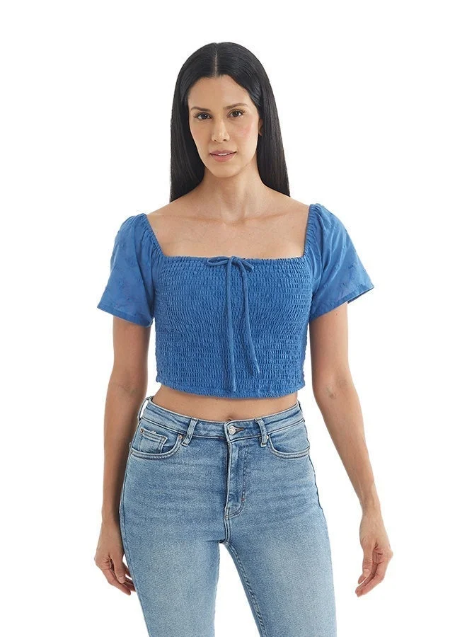 اشاراي Women's Swiss Dot Patterned Short Sleeve Top With Smoking  Comfortable Material, Breathable Daily Wear, Casual Fashion Outfit, Special Occasion Outfit, Trendy & Chic Apparel