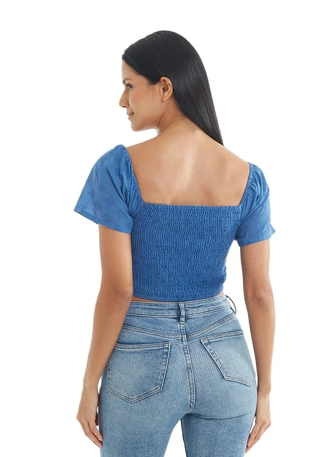 Asharae  Women's Swiss Dot Patterned Short Sleeve Top With Smoking  Comfortable Material, Breathable Daily Wear, Casual Fashion Outfit, Special Occasion Outfit, Trendy & Chic Apparel for Women | Best Price UAE