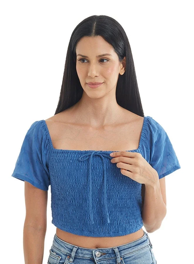 Asharae  Women's Swiss Dot Patterned Short Sleeve Top With Smoking  Comfortable Material, Breathable Daily Wear, Casual Fashion Outfit, Special Occasion Outfit, Trendy & Chic Apparel for Women | Best Price UAE