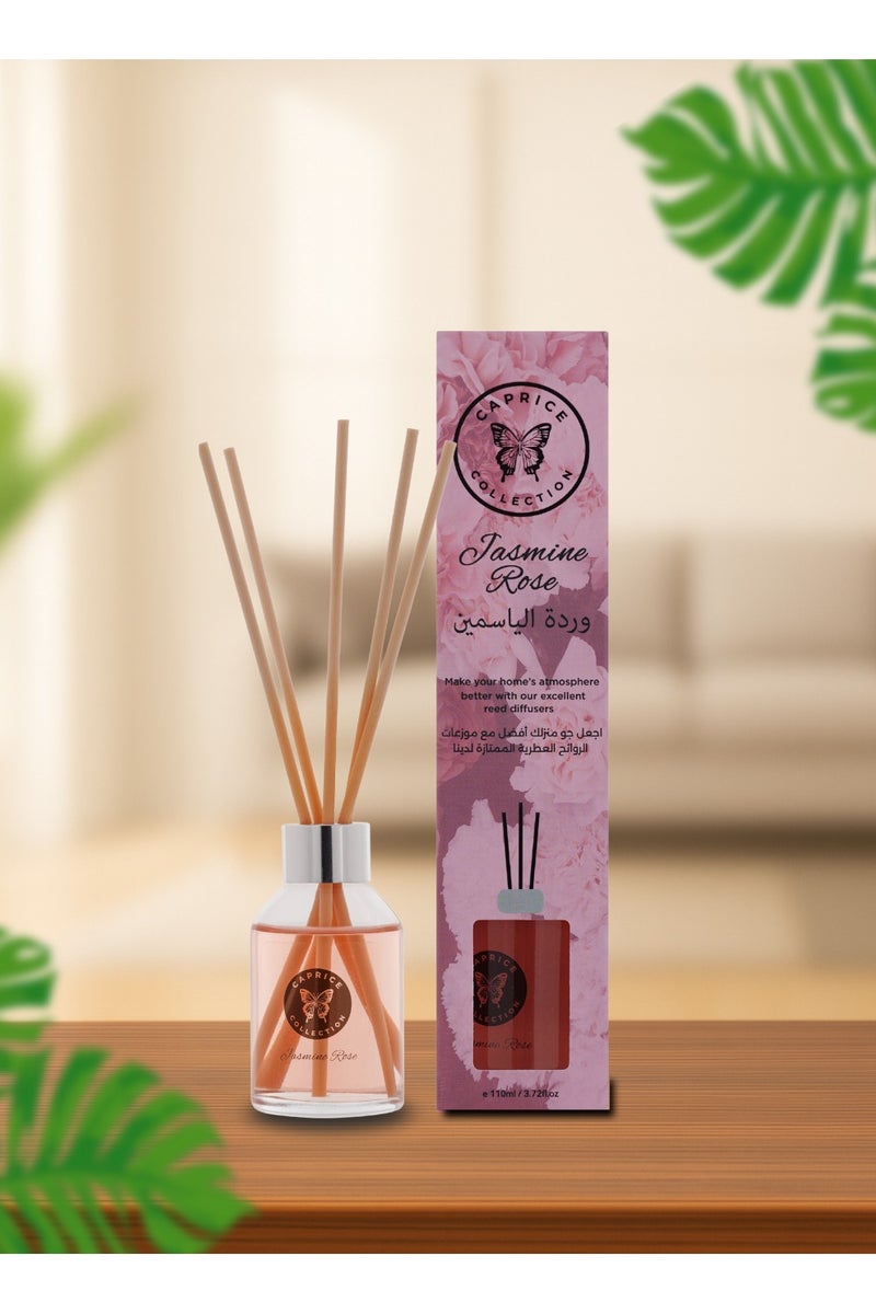 مجموعة كابريس معطر جو من القصب - عطر ورد الياسمين، غني بالزيوت العطرية، عطر يدوم طويلاً حتى 5 أسابيع، لا يسبب حرقًا ولا زيتًا، قابل للتحلل الحيوي، معطر جو للمنزل، 5 أعواد خشبية - Image 1