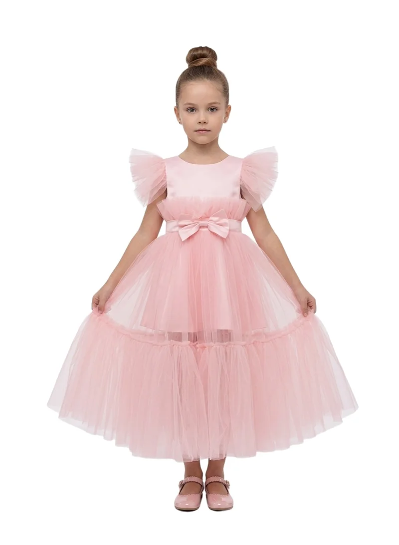 Bidani Ruffled Puff Sleeve Princess Dress - Blush Pink