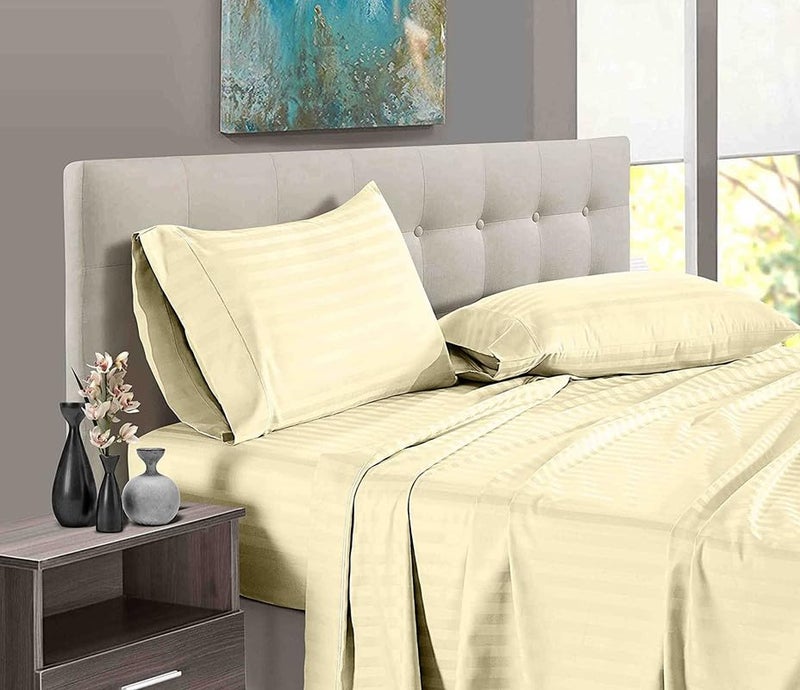 BALAJI EXPORT 1000 Thread Count 6 Piece Bedding Set 100 Egyptian Cotton 10 Deep Pocket Fitted Bedsheets Extra Soft Flat Bedsheets Pillow Covers Breatahble Comfy SetIvory StripeKing Size - Image 1