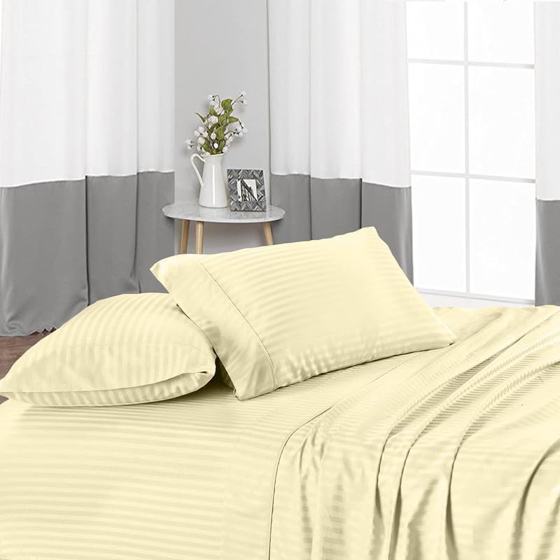 BALAJI EXPORT 1000 Thread Count 6 Piece Bedding Set 100 Egyptian Cotton 10 Deep Pocket Fitted Bedsheets Extra Soft Flat Bedsheets Pillow Covers Breatahble Comfy SetIvory StripeKing Size - Image 4