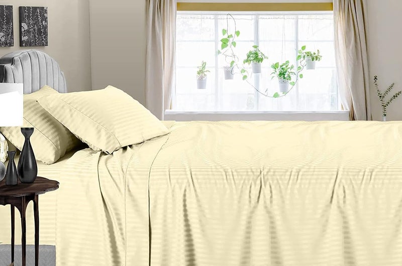 BALAJI EXPORT 1000 Thread Count 6 Piece Bedding Set 100 Egyptian Cotton 10 Deep Pocket Fitted Bedsheets Extra Soft Flat Bedsheets Pillow Covers Breatahble Comfy SetIvory StripeKing Size - Image 2