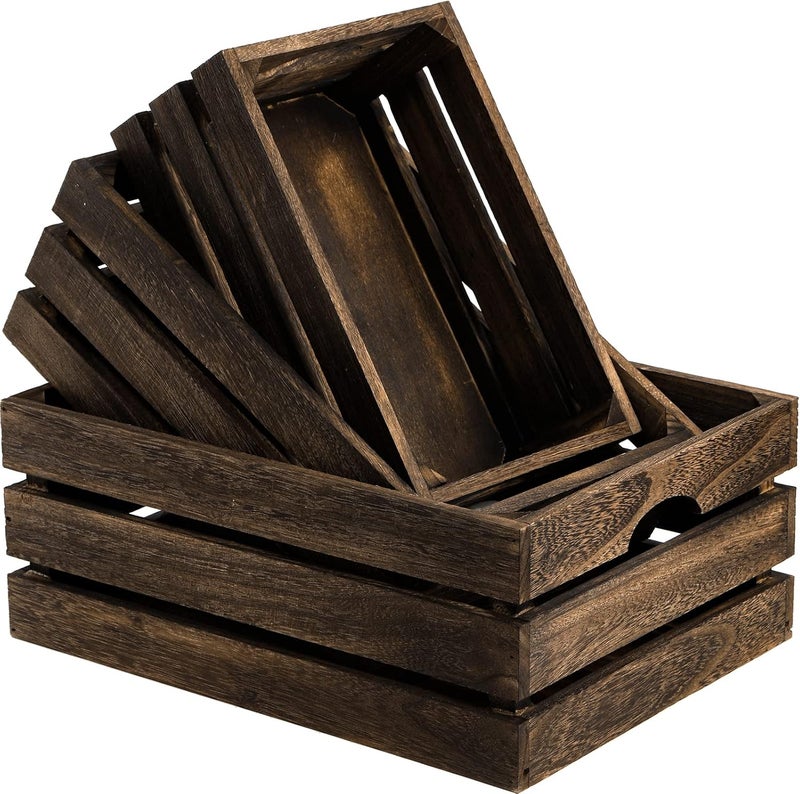 ZOOFOX Set of 3 Nesting Wooden Crates, Rustic Wood Basket with Handles, Decorative Farmhouse Wooden Storage Container Boxes for Party, Office, Bedroom, Kitchen and Closet - Image 1