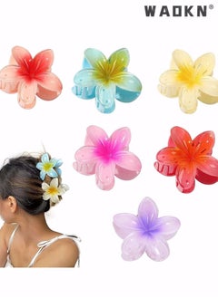 WAOKN 6 Pcs Flower Claw Clips Flower Hair Clips for Women Girls Thick Hair Matte Big Hair Claw Clips Non Slip Strong Hold Hair Catch Clamps Barrettes Headwear Accessories for Thin Hair (6Pcs Multicolor)  - Image 1