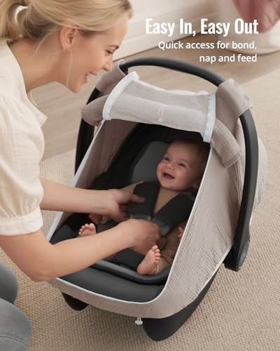Blissful Diary Baby Car Seat Cover, Extra Large Mesh Window, Breathable Muslin Cotton, Infant Windproof Canopy, Agreeable Gray - Image 5