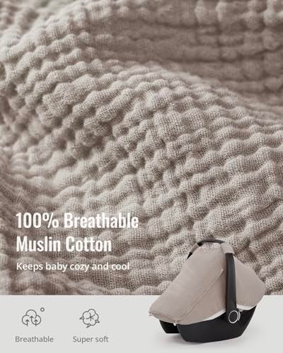 Blissful Diary Baby Car Seat Cover, Extra Large Mesh Window, Breathable Muslin Cotton, Infant Windproof Canopy, Agreeable Gray - Image 2