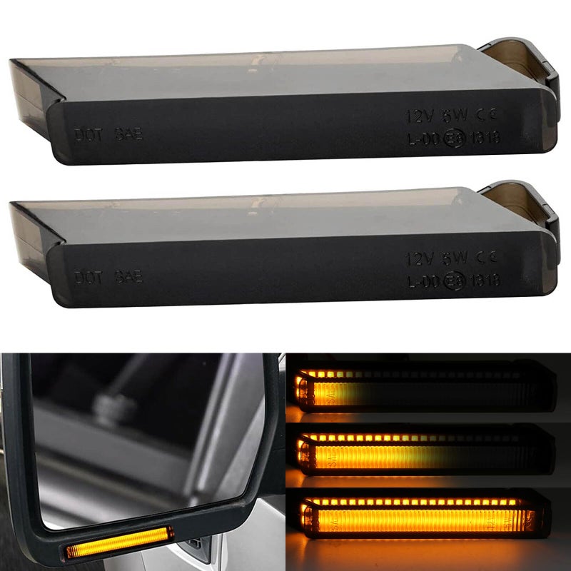 2Pcs Sequential Amber LED Side Mirror Turn Signal Lights Smoked Compatible with Ford F150 20042014 Raptor 20102014 Expedition 19972007Lincoln Mark LT 20062008
