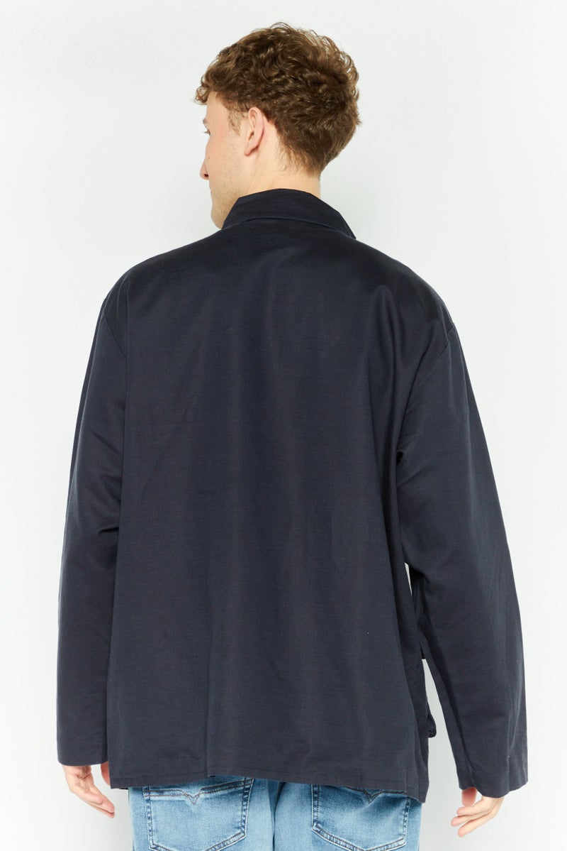 ESPRIT جاكيتات قميص دنيم مزينة بشعار رجال إسبريت × راحة واستجمام، أزرق Navy - Image 4