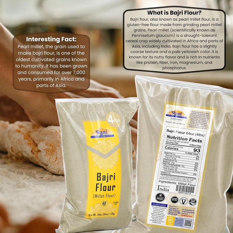 Rani Bajri Flour (Millet Flour) - 4 lbs (1.81 kg) - Gluten Friendly, Vegan, Kosher - Image 3