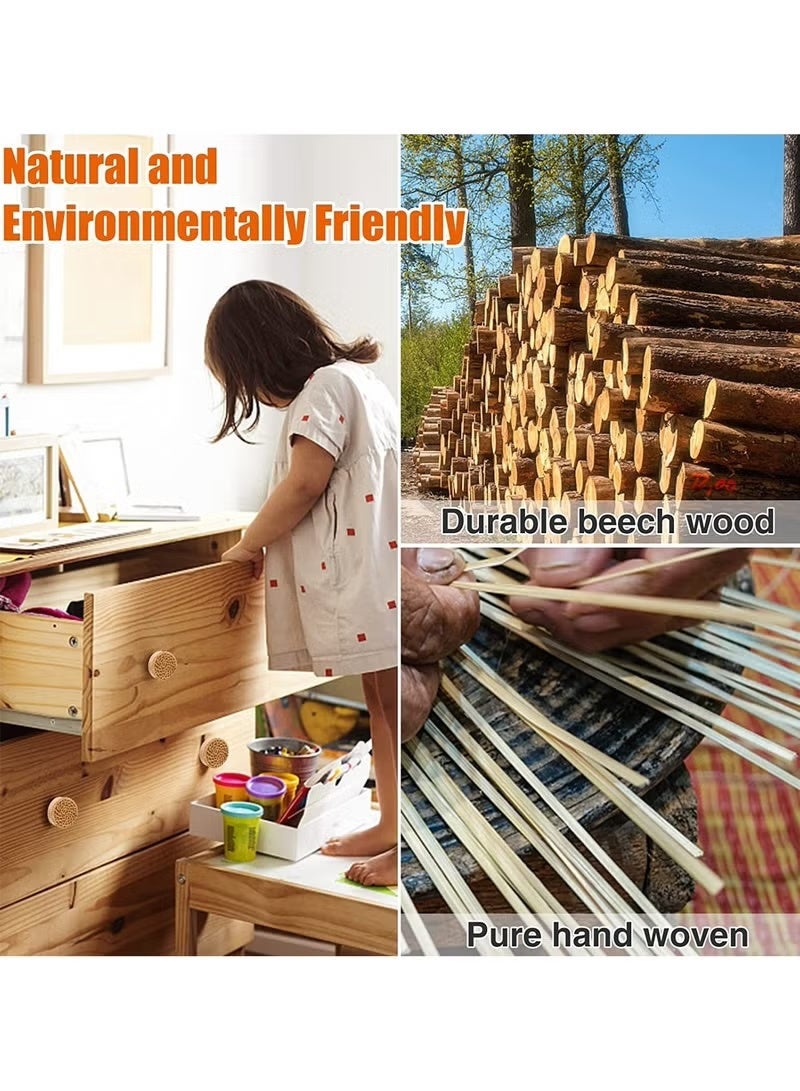 4-Piece Set of Bohemian-Style Rattan Vanity Knobs, Rattan-Woven Round Disc Wooden Handles, Cabinet Door & Drawer Wooden Pulls, Wooden Drawer Knobs, Hand-Woven Bohemian-Style Willow Knobs. Suitable for cabinet vanity handles, hardware pulls, kitchen cabinet knobs, and Bohemian-style wooden furniture knobs. - Image 3