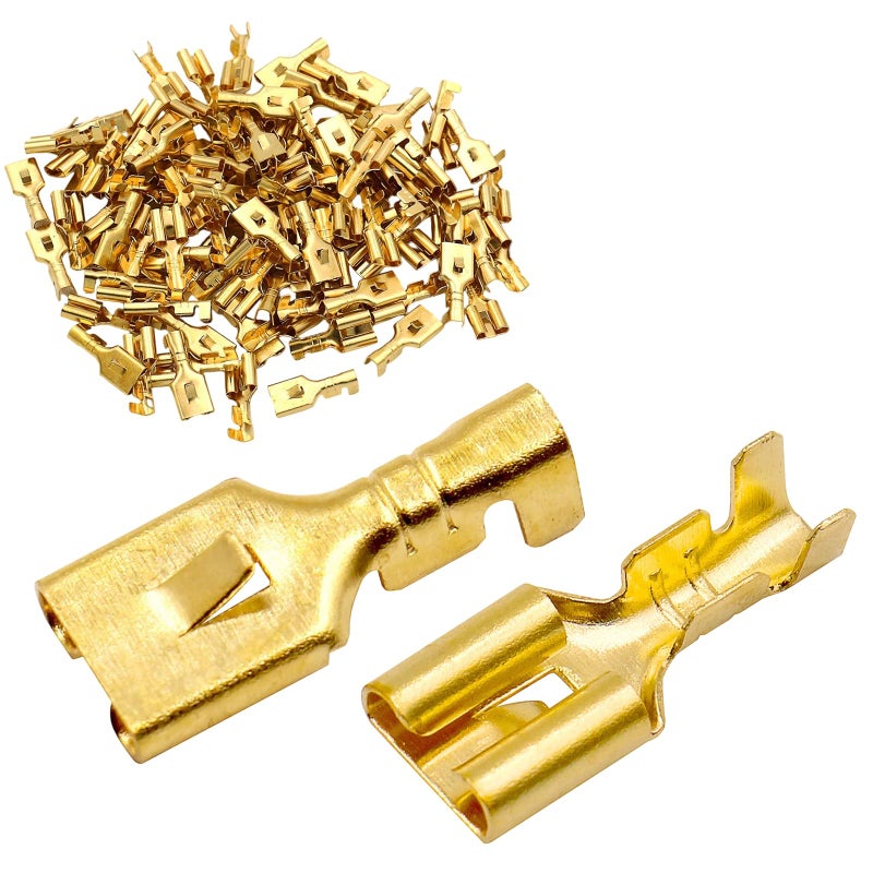 Baomain Female Spade Quick Splice Crimp Terminals 6.3mm Crimp Connector Non Insulated 100 Pcs - Image 1