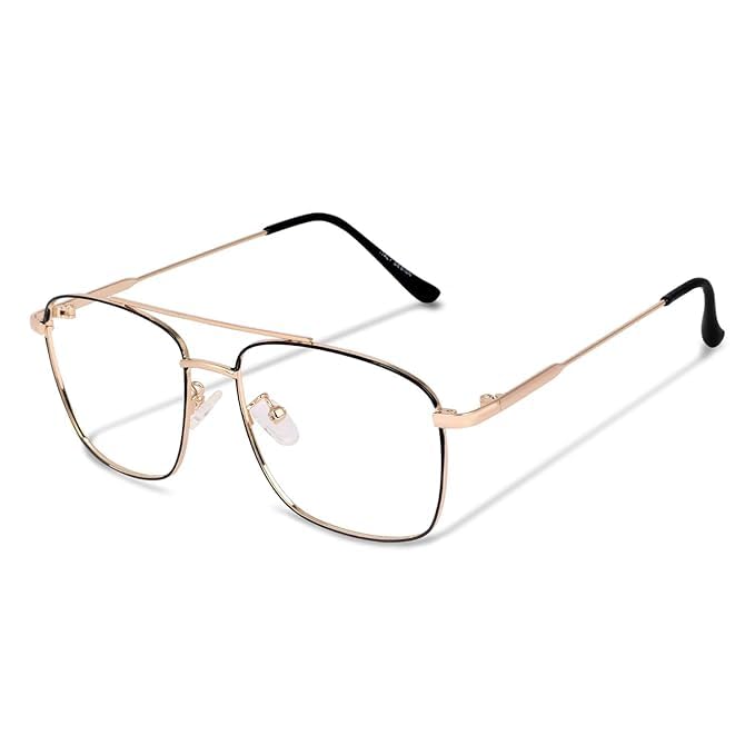 mashamart® Blue Light Blocking Computer Glasses Gaming Filter Transparent Square Eyeglasses for Eye Protection Men and Women, Tablet/Laptop/Mobile/TV, Anti-blue & Anti eyestrain (Gold Black) - Image 1