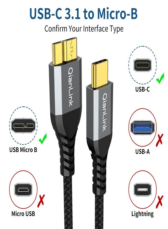 QianLink 10Gbps Micro B to USB C Hard Drive Cable (1.6FT/0.5m), USB C to External Hard Drive Cable for Seagate WD Toshiba Westgate, MacBook Air, iPad Pro, Samsung Galaxy S25, iPhone 15 16 17 Pro Max - Image 2