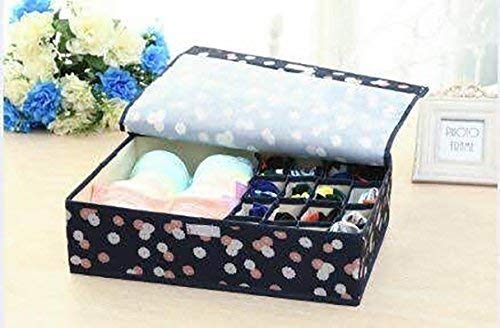 Vaoza Vaoza Fabric 16 1 Foldable Storage BoxCloset OrganizerDrawer Organizer Underwear Closet Storage for Socks Bra Panty Tie Scarf Navy Blue Flower  - Image 2