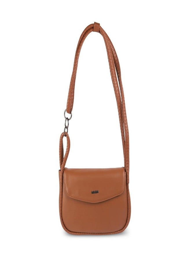 Mochi Women's Tan Fashionable Faux Leather Sling Bag (66-431) - Image 1