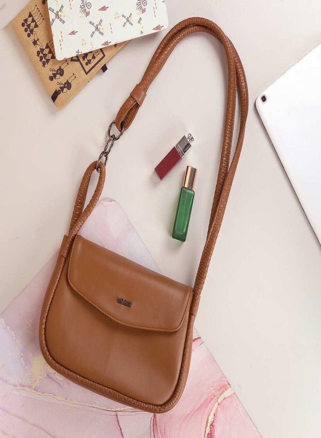 Mochi Women's Tan Fashionable Faux Leather Sling Bag (66-431) - Image 2