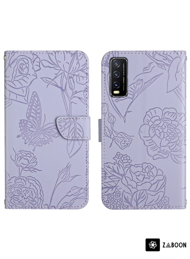 Zaboon Protective Case Cover For vivo Y20 Skin Feel Butterfly Peony Embossed Leather - Image 1