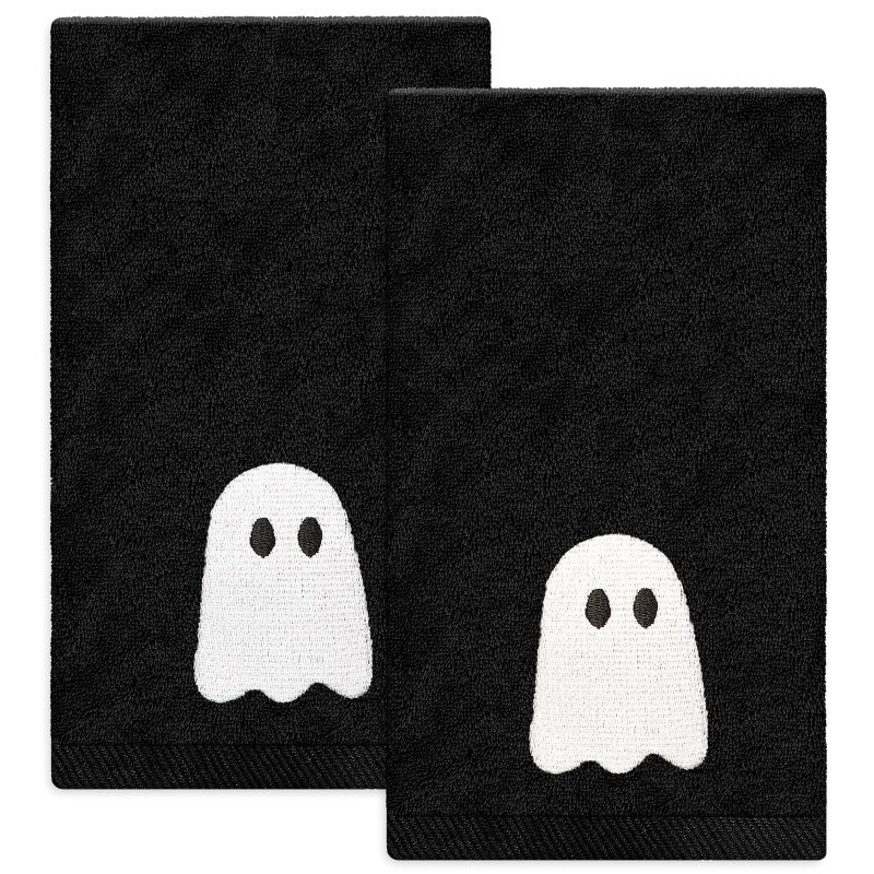 JarThenaAMCS 2 Pack Halloween Hand Embroidered Black White Ghost Cotton Dish Towel for Bathroom Hand Drying Kitchen Cleaning Towel Gift Set 295 x 137 Inch