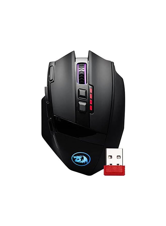 Redragon M801 Gaming Mouse LED RGB Backlit MMO 9 Programmable Buttons with Macro Recording Side Buttons Rapid Fire for Windows PC (Wireless, Black)