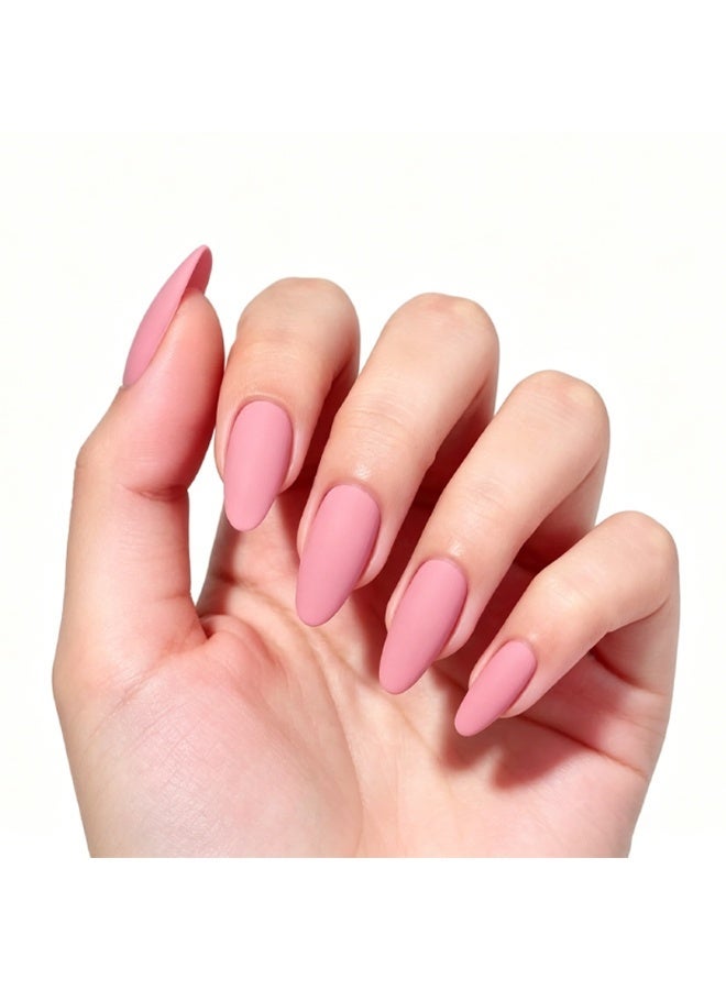 finlochee. Matte Peach Pink Medium Almond Press On Nails, Full Cover Reusable Fake Nails, 30Pcs Damage-Free Waterproof ABS Stick On Nails with Glue Tabs & File, Long-Lasting Matte Peach Pink Nails for Abaya Office Eid Wedding - Image 1