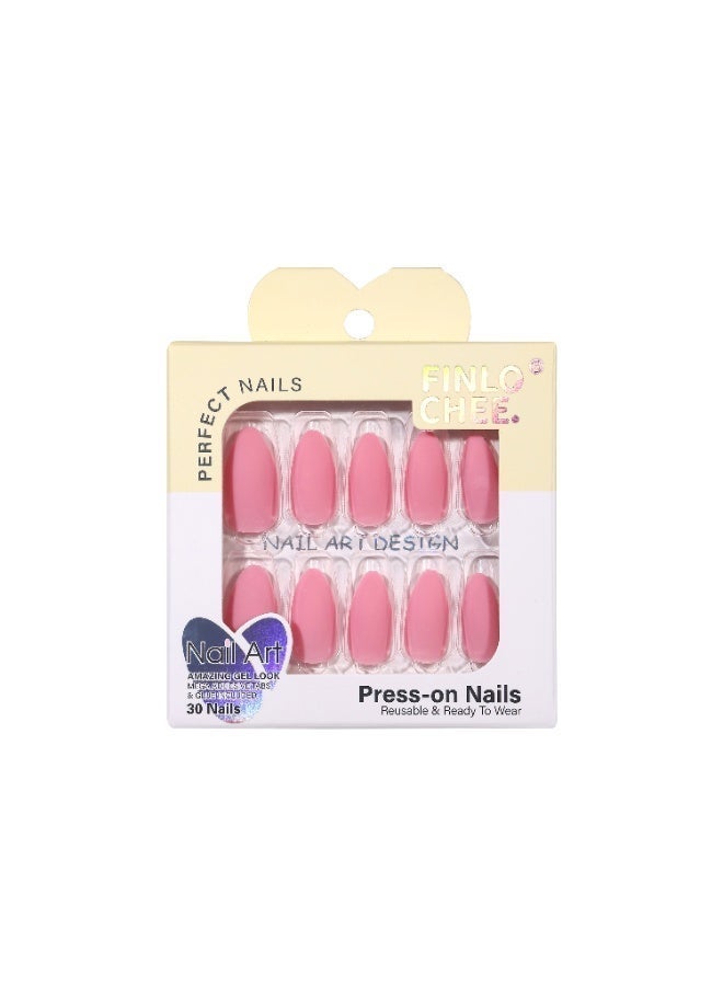 finlochee. Matte Peach Pink Medium Almond Press On Nails, Full Cover Reusable Fake Nails, 30Pcs Damage-Free Waterproof ABS Stick On Nails with Glue Tabs & File, Long-Lasting Matte Peach Pink Nails for Abaya Office Eid Wedding - Image 4