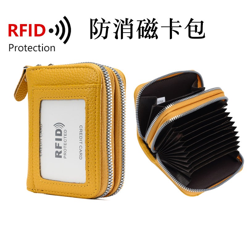 جديد RFID مكافحة degaussing عضو بطاقة حقيبة طبقة مزدوجة سحاب متعددة الوظائف النساء محفظة متعددة بطاقة حامل - Image 2