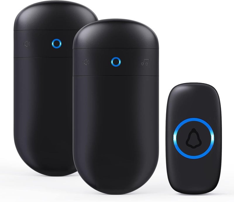 SECRUI Wireless Doorbell, Door bell Over 1000ft Coverage with 2 Plug-In Receivers, 1 Waterproof Push button, 52 Chimes, 110dB loud Sound Colorful LED Flash - Image 1