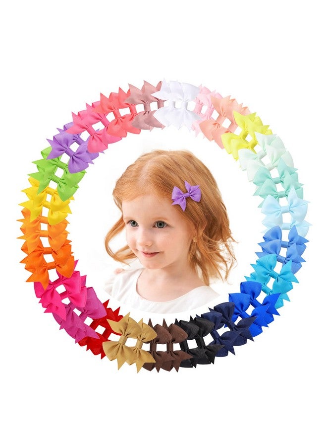 doboi 50PCS 2.5'' Baby Hair Clips Small Bows Fully Lined Grosgrain Boutique Solid Ribbon Small Bows for Girls Teens Infants Kids Toddlers Newborn (Bright colors) - Image 1