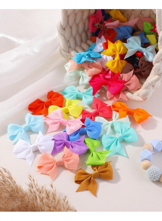 doboi 50PCS 2.5'' Baby Hair Clips Small Bows Fully Lined Grosgrain Boutique Solid Ribbon Small Bows for Girls Teens Infants Kids Toddlers Newborn (Bright colors) - Image 5