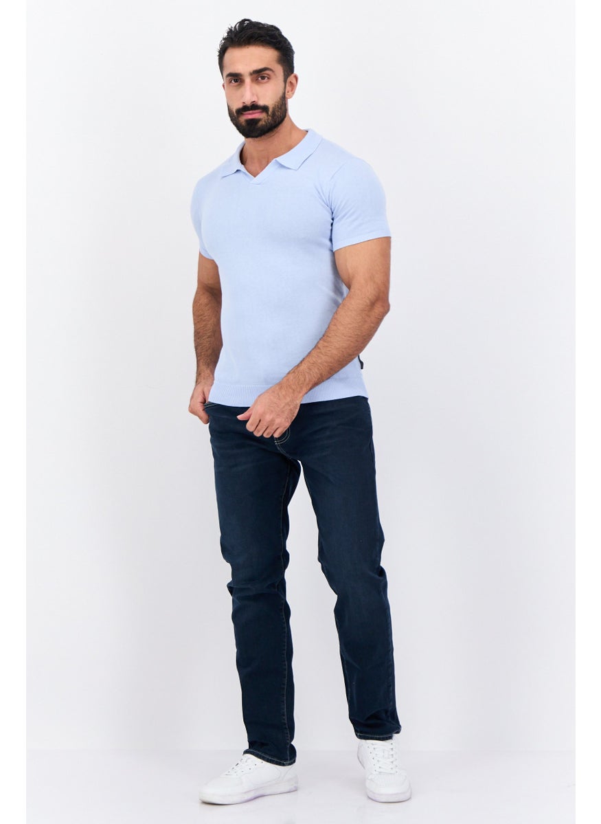 French Connection Men Regular Fit Short Sleeve Solid Knit Polo Shirts, Light Blue  - Image 4